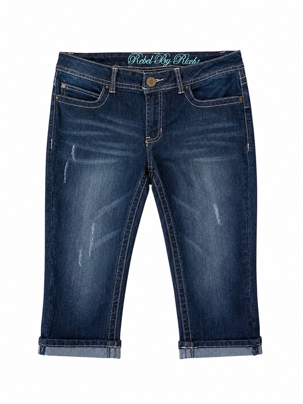 Rebel by Right Distressed Cropped Jeans Size 7 Dark Wash Denim Capris